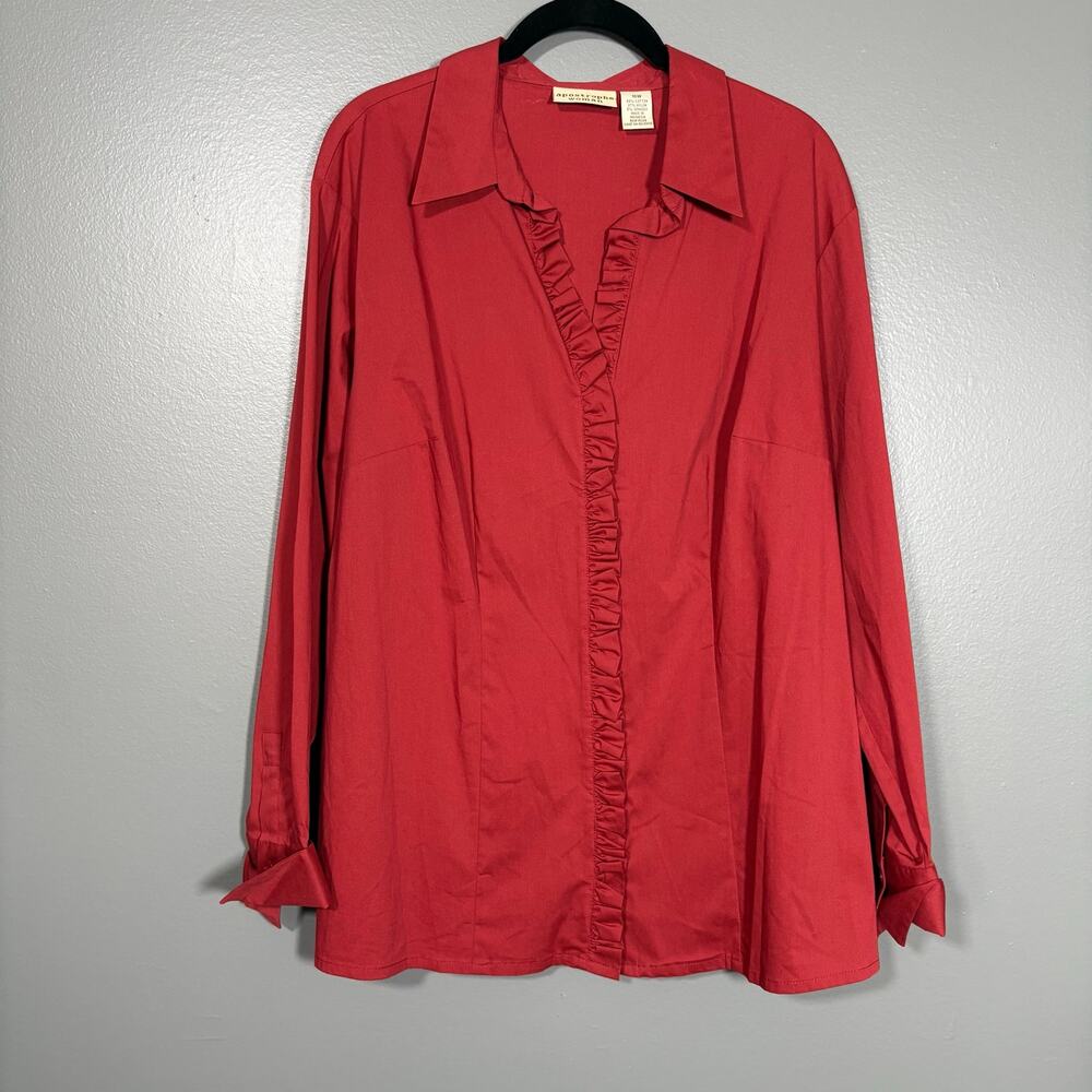 Apostrophe Rust Red Romantic Preppy Ruffle Button Up Top - 18W - Women's Plus